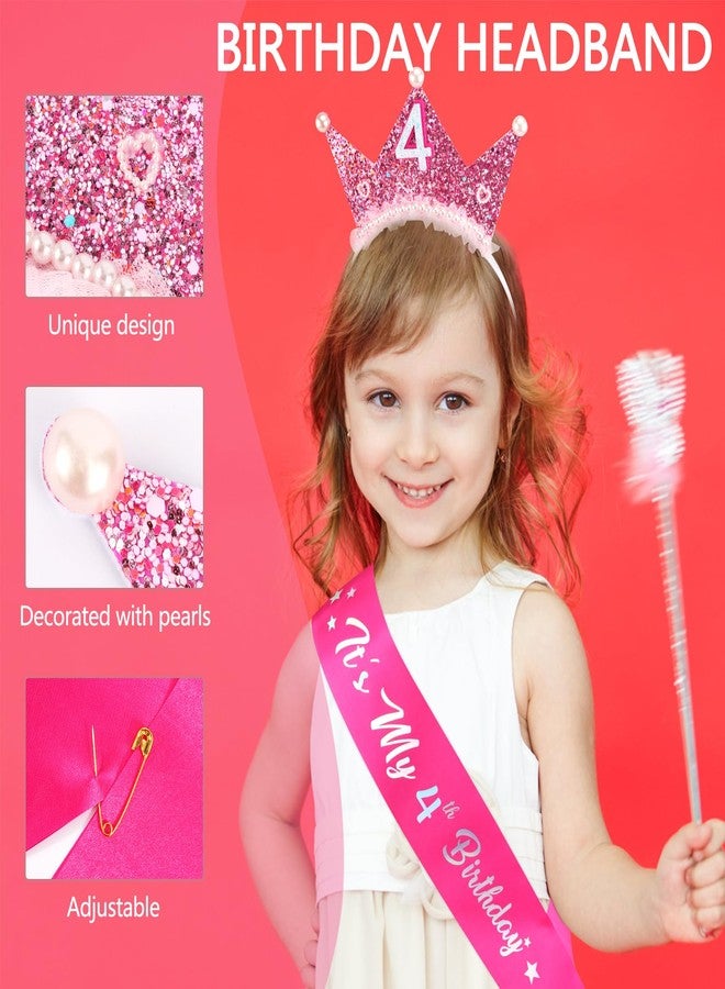 Vovii Birthday Girl Headband with Pearl & Sash Set for 4th Birthday Decorations for Girls, Princess Crown Headband for 4 Year Old Girl Outfit Gift Dress - Image 5