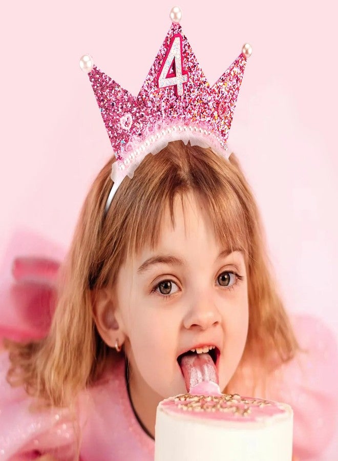 Vovii Birthday Girl Headband with Pearl & Sash Set for 4th Birthday Decorations for Girls, Princess Crown Headband for 4 Year Old Girl Outfit Gift Dress - Image 4