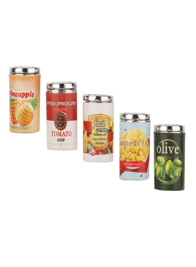 Entatial Miniature Drink Bottles, Alloy 5Pcs Dollhouse Drinks Models Exquisite for Doll House for Children(Simulation Food 5 cans Canned Fruit) - Image 1