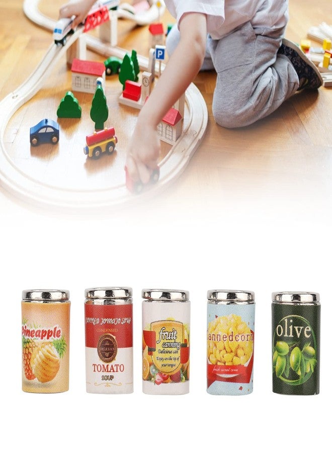 Entatial Miniature Drink Bottles, Alloy 5Pcs Dollhouse Drinks Models Exquisite for Doll House for Children(Simulation Food 5 cans Canned Fruit) - Image 5