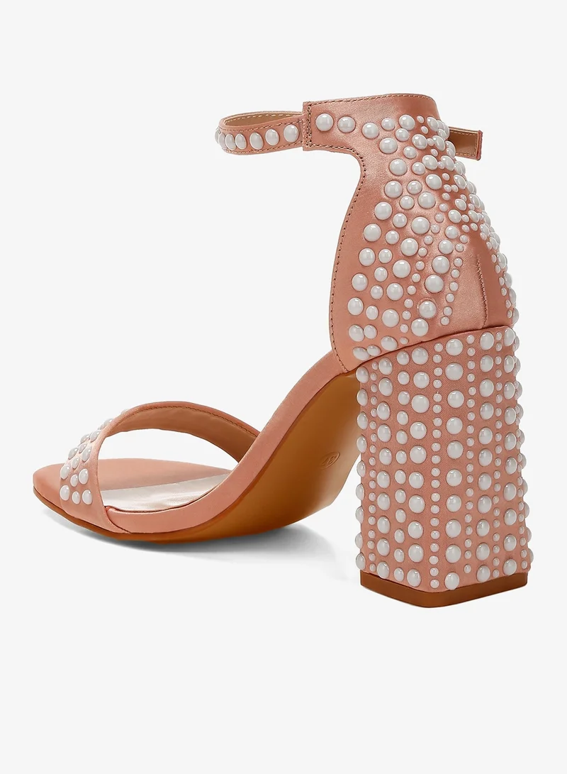 London Rag Rose Gold Pearls Embellished Satin Sandals in Rose Gold for Women | Best Price UAE