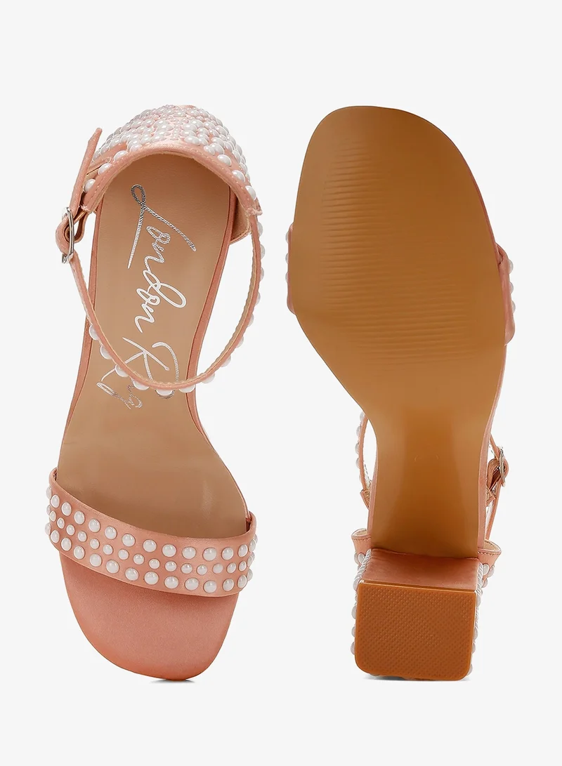 London Rag Rose Gold Pearls Embellished Satin Sandals in Rose Gold for Women | Best Price UAE