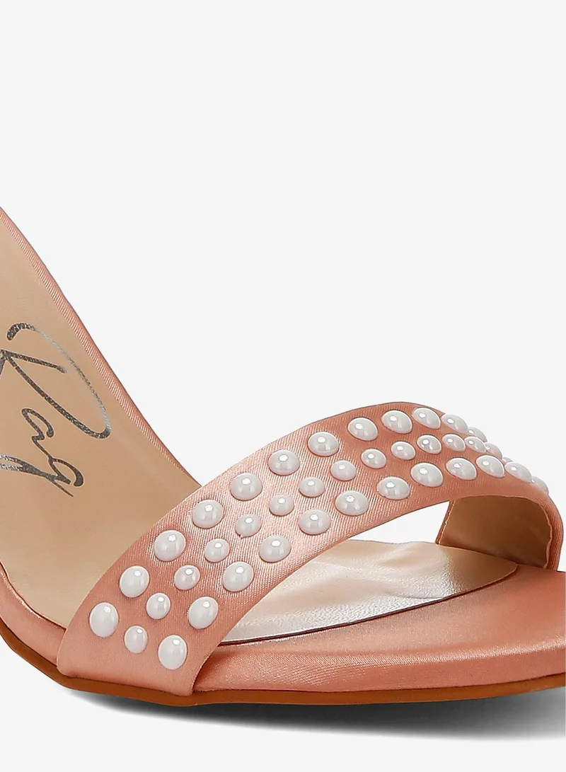 London Rag Rose Gold Pearls Embellished Satin Sandals in Rose Gold for Women | Best Price UAE