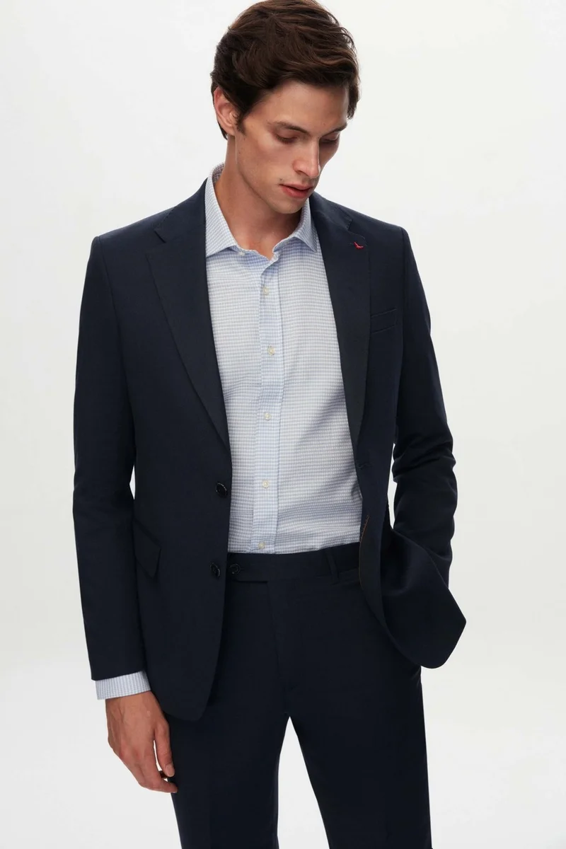 D'S DAMAT Ds Damat Slim Fit Navy Blue Dobby Suit