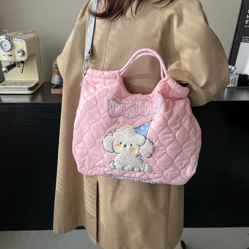 Spring 2025 Korean Style Cute Embroidered Pattern Drawstring Shoulder Bag Simple All-Match College Style Crossbody Bag - Image 4