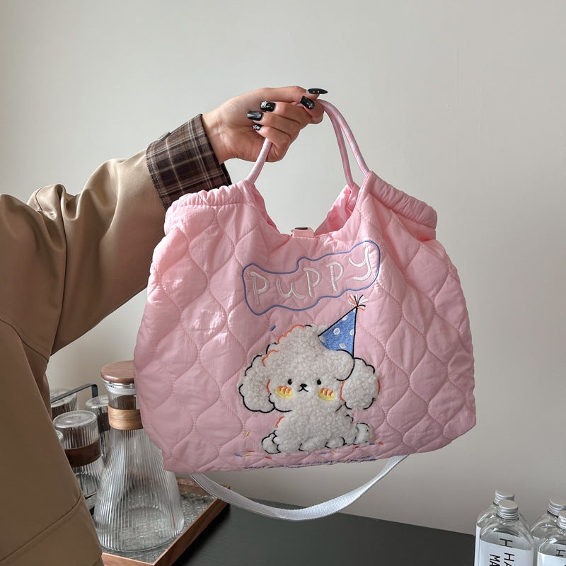 Spring 2025 Korean Style Cute Embroidered Pattern Drawstring Shoulder Bag Simple All-Match College Style Crossbody Bag - Image 2