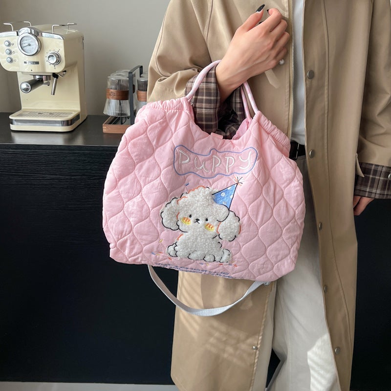 Spring 2025 Korean Style Cute Embroidered Pattern Drawstring Shoulder Bag Simple All-Match College Style Crossbody Bag - Image 3