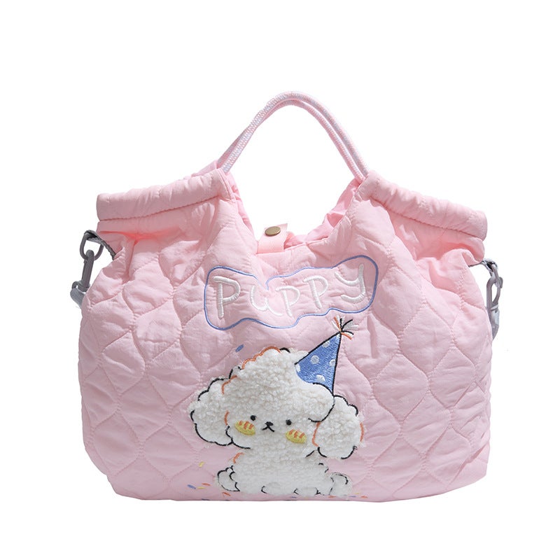Spring 2025 Korean Style Cute Embroidered Pattern Drawstring Shoulder Bag Simple All-Match College Style Crossbody Bag - Image 1