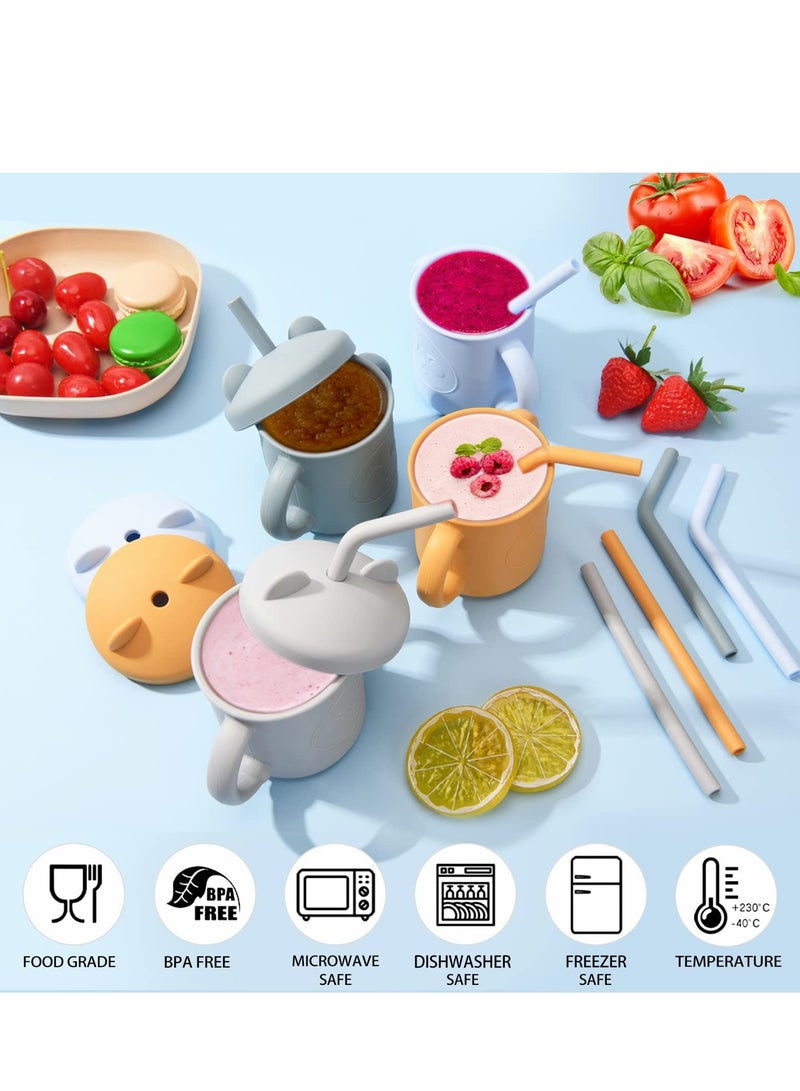 Silicone Toddler Sippy Cups with Handles and Spout Lid, 7 oz Baby Training Cup for Babys, 2 Straws Included, Ideal for 6 Months+ (Sky Blue) - Image 2