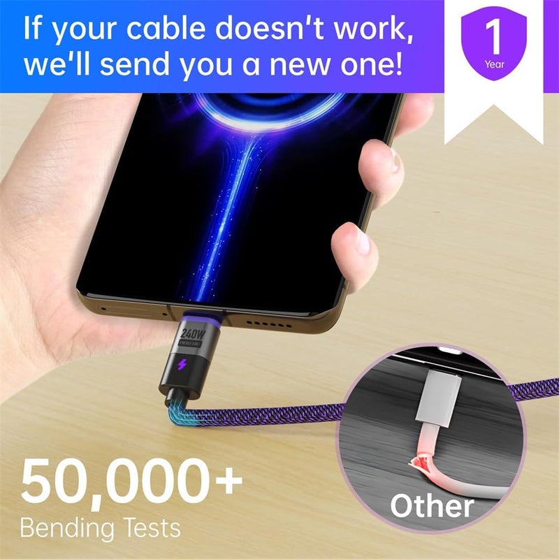 240W USB C Fast Charging Cable, 2-in-1 USB C+USB A Convertible Magnetic PD 3.1 Cable, 480 Mbps Speed, Braided Cord Cable. (1.2M, 1Lightning & 1Micro & 1*Type-C) - Image 5