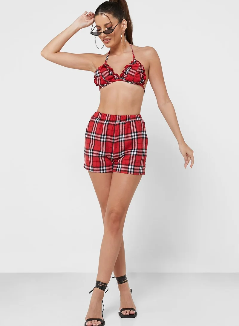 Miss Pap Checked Crop Top & Shorts Set