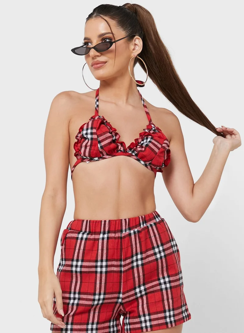 Miss Pap Checked Crop Top & Shorts Set