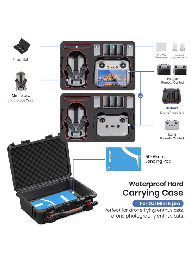 STARTRC Dual Layer Waterproof Hard Carrying Case Dual Layer for DJI Mini 5 Pro/4 Pro/3/3 Pro & Accessories - Compatible with RC-N/RC2 Controllers - Image 2