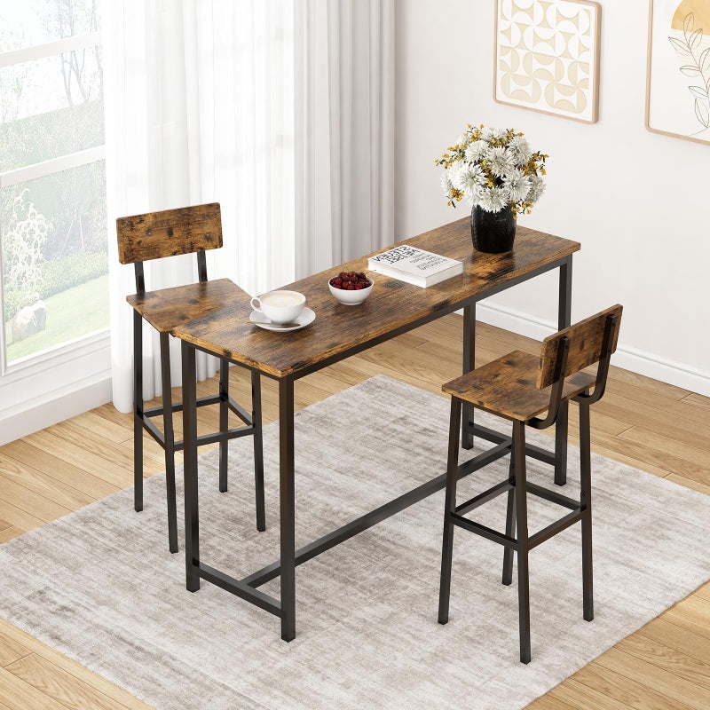 GILLAS Set of 2 Bar Stools, Tall Bar Stool with Backrest and Footrest, Tall Bar Chairs, Industrial Style Counter Height Bar Stool for Dining Room, Kitchen, Rustic Brown - Image 5