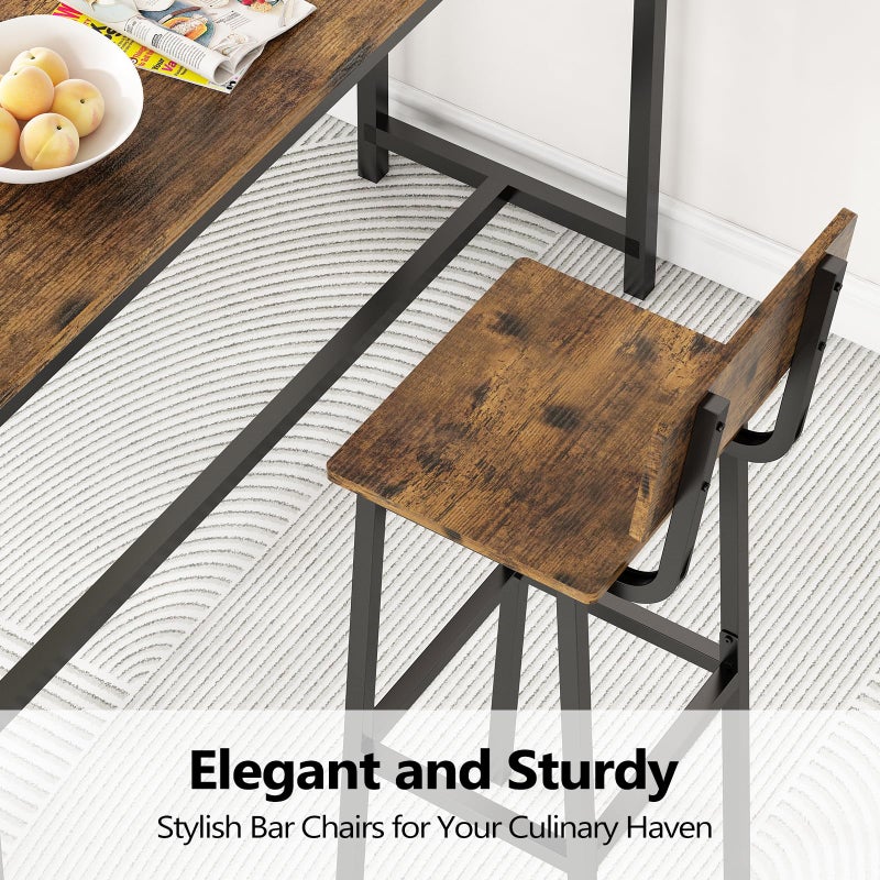 GILLAS Set of 2 Bar Stools, Tall Bar Stool with Backrest and Footrest, Tall Bar Chairs, Industrial Style Counter Height Bar Stool for Dining Room, Kitchen, Rustic Brown - Image 3