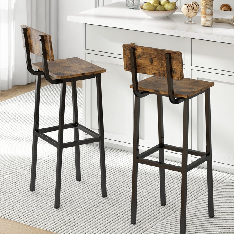 GILLAS Set of 2 Bar Stools, Tall Bar Stool with Backrest and Footrest, Tall Bar Chairs, Industrial Style Counter Height Bar Stool for Dining Room, Kitchen, Rustic Brown - Image 1