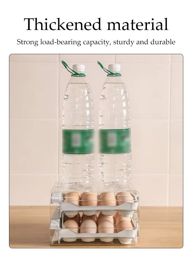 DUNISO 32 Grid Egg Holder Egg Storage Drawer Container 2 layer drawer Household Egg Storage Box Stackable Egg Storage Tray Shockproof and Drop-Proof Food Storage Container Plastic Egg Basket Organiser for Refrigerator  - Image 5