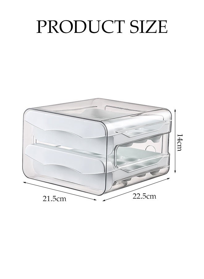 DUNISO 32 Grid Egg Holder Egg Storage Drawer Container 2 layer drawer Household Egg Storage Box Stackable Egg Storage Tray Shockproof and Drop-Proof Food Storage Container Plastic Egg Basket Organiser for Refrigerator  - Image 4