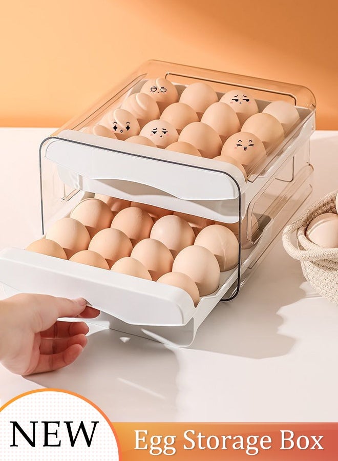 DUNISO 32 Grid Egg Holder Egg Storage Drawer Container 2 layer drawer Household Egg Storage Box Stackable Egg Storage Tray Shockproof and Drop-Proof Food Storage Container Plastic Egg Basket Organiser for Refrigerator  - Image 1