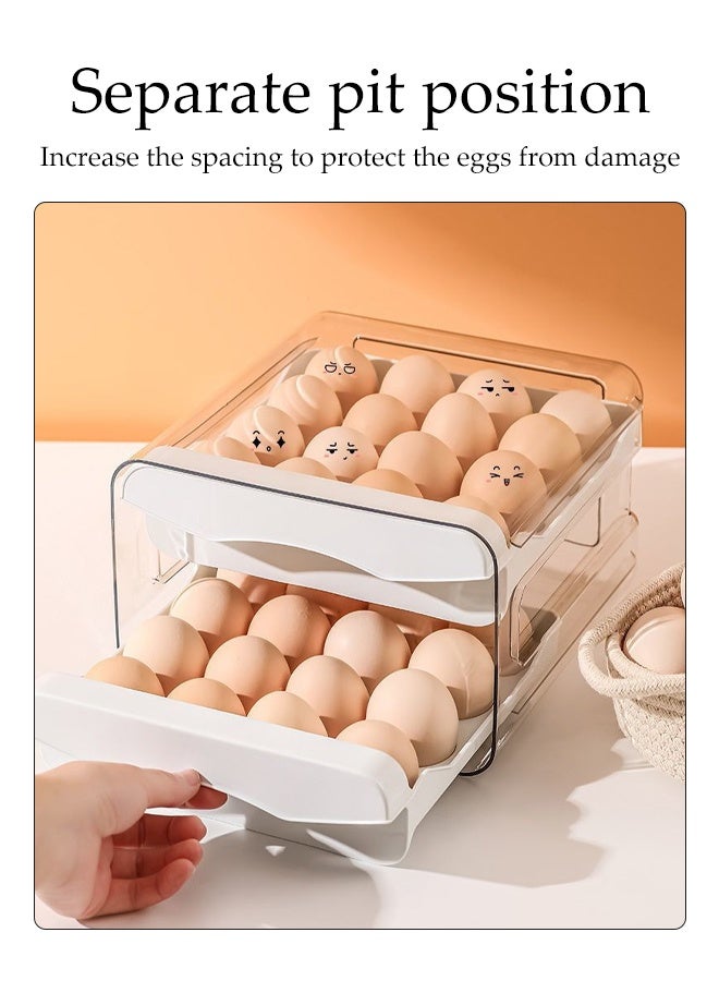 DUNISO 32 Grid Egg Holder Egg Storage Drawer Container 2 layer drawer Household Egg Storage Box Stackable Egg Storage Tray Shockproof and Drop-Proof Food Storage Container Plastic Egg Basket Organiser for Refrigerator  - Image 2