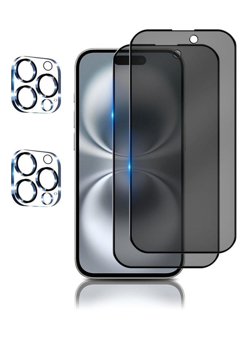 SJet - 2 PACK iPhone 16 Pro Privacy Screen Protector + 2 PACK Camera Lens Protector,  Ultra Top 9H+ Tempered Glass, Full Coverage Screen - Image 1