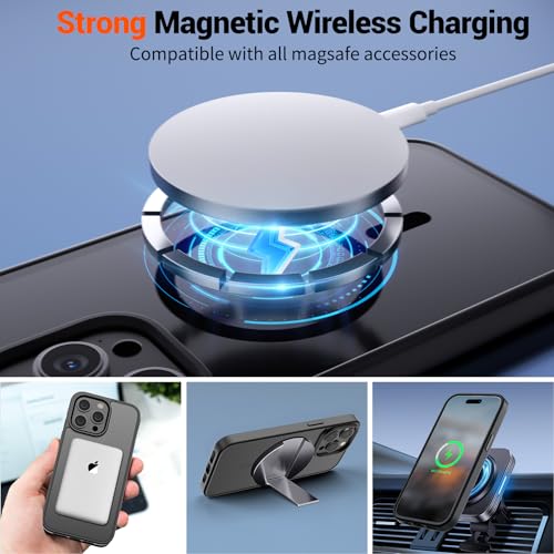 SUPFINE Magnetic for iPhone 15 Pro Max Case (Compatible with MagSafe) (Military Grade Drop Protection) Translucent Matte Shockproof Phone Cover, Black - Image 3