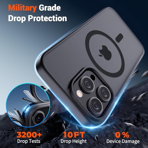 SUPFINE Magnetic for iPhone 15 Pro Max Case (Compatible with MagSafe) (Military Grade Drop Protection) Translucent Matte Shockproof Phone Cover, Black - Image 4