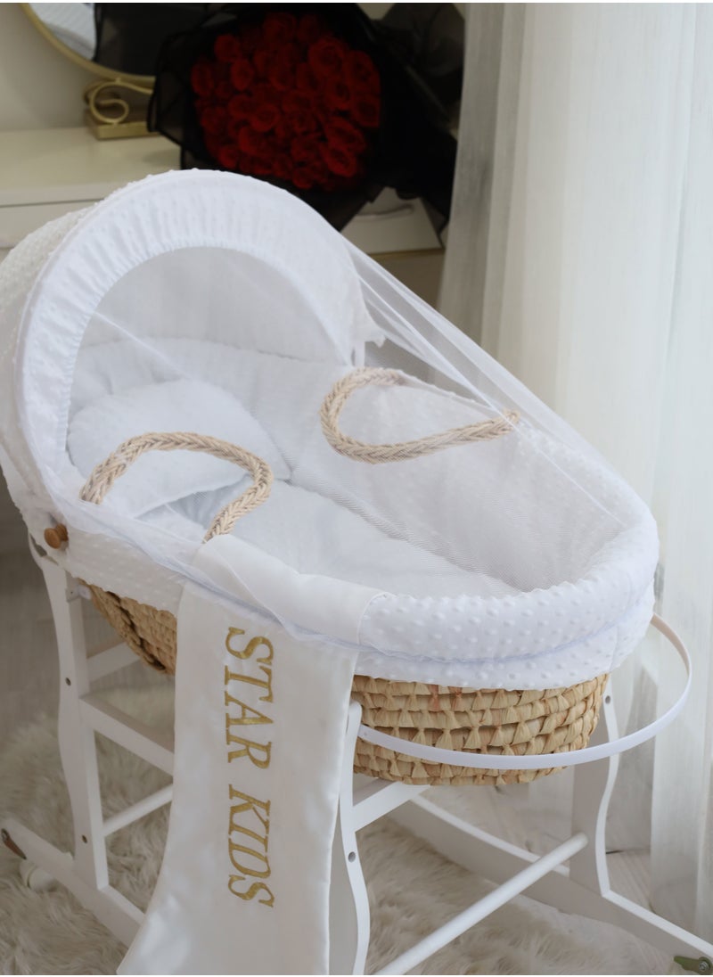 Cute ninos Baby Moses Basket Cradle With Rocking Stand, White  - Image 2