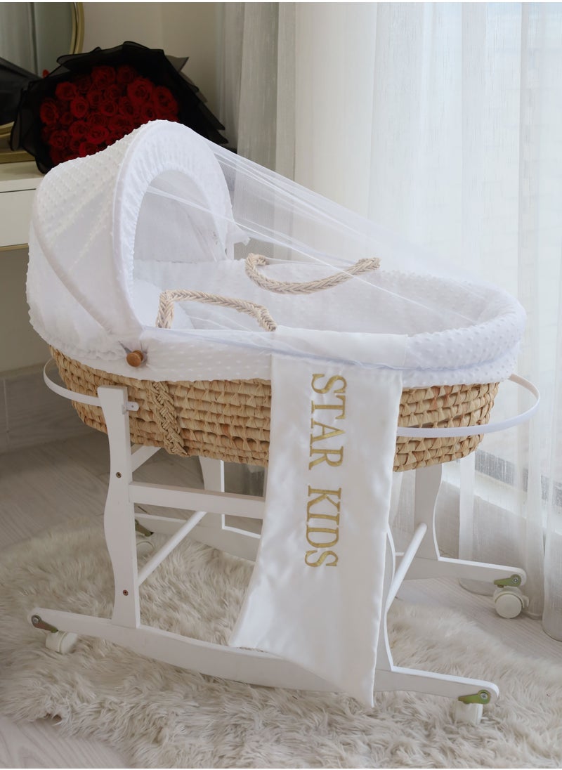 Cute ninos Baby Moses Basket Cradle With Rocking Stand, White  - Image 1
