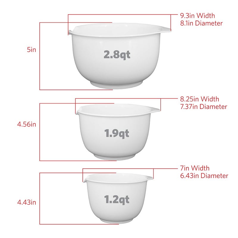 GLAD Mixing Bowls with Pour Spout, Set of 3 | Nesting Design Saves Space | Non-Slip, BPA Free, Dishwasher Safe Plastic | Kitchen Cooking and Baking Supplies, White - Image 3