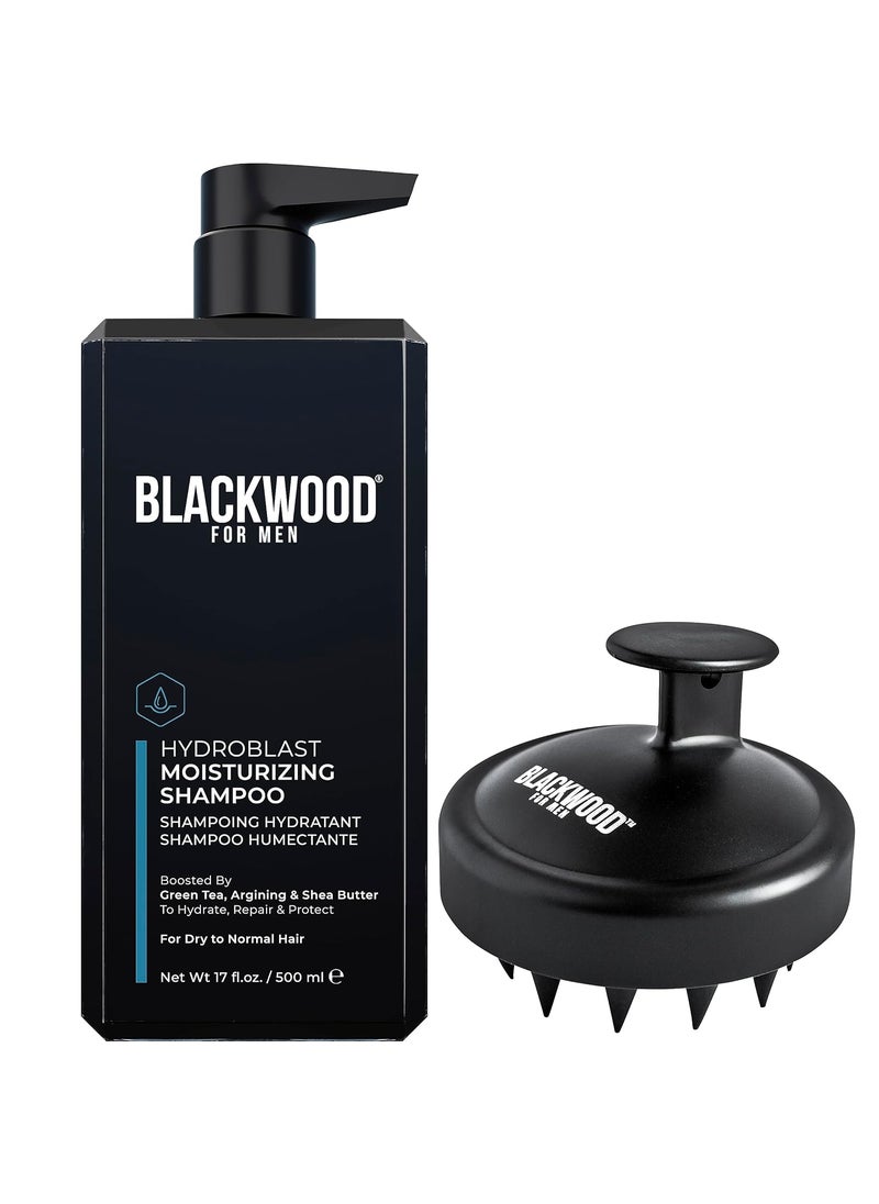Blackwood For Men Blackwood For Men Hydroblast Moisturizing Shampoo 17 Oz  Scalp Massager Bundle  Mens Vegan  Natural Shampoo  Healthy Hair Growth Stimulator Brush  Sulfate Free Paraben Free  Cruelty Free 