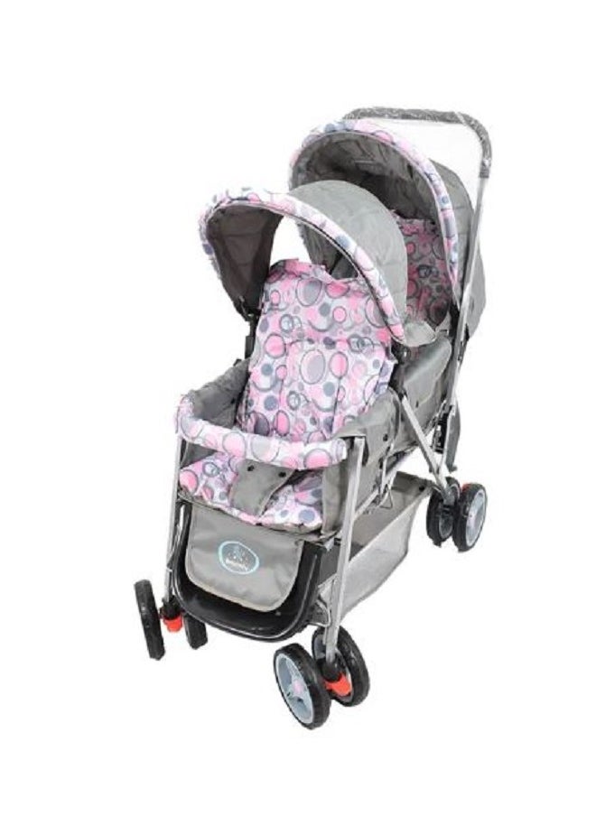 Papimo - Foldable & Adjustable Pair Twin Stroller - Sliver/ Pink - Image 1