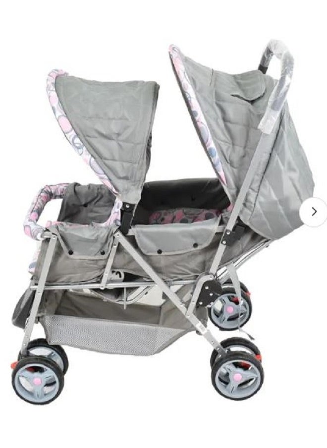 Papimo - Foldable & Adjustable Pair Twin Stroller - Sliver/ Pink - Image 1