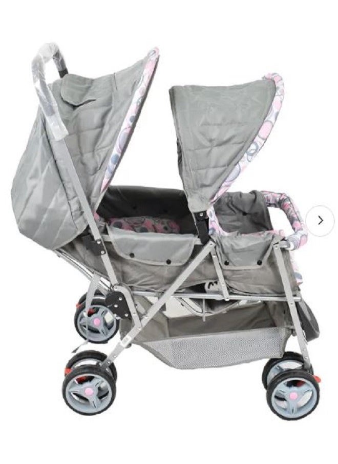 Papimo - Foldable & Adjustable Pair Twin Stroller - Sliver/ Pink - Image 1