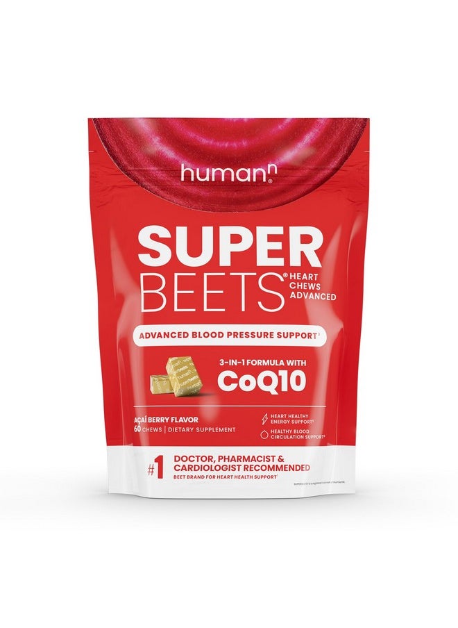 Humann - humanN SuperBeets Heart Chews Advanced - 100mg of CoQ10 Plus Beetroot & Grape Seed Extract, 60 Count - Image 1