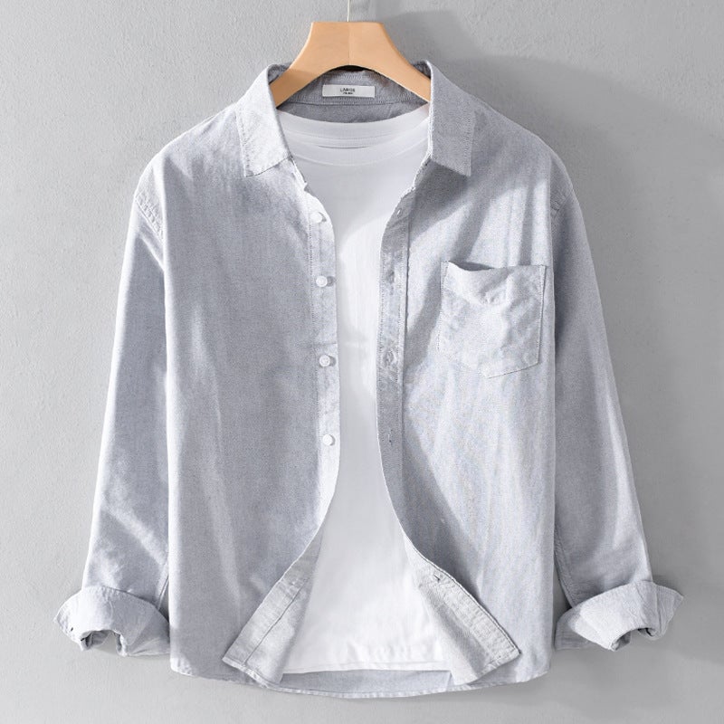 Shirt Men'S Summer Solid Color Simple Linen Thin Breathable Shirt Japanese All-Match Casual Handsome Long-Sleeved Top - Image 2