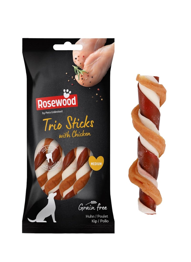 Rosewood - Medium Trio Sticks for Dogs Made with Chicken Grain Free Chews High Protein Dog Treats By Pets Unlimited 3pc 90g - Image 1