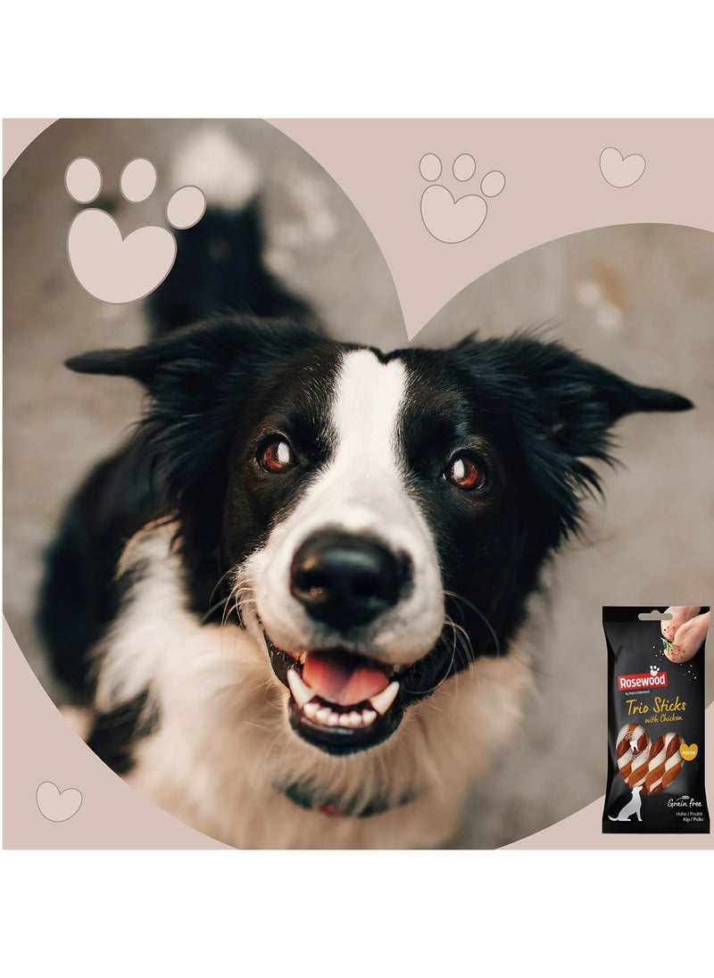 Rosewood - Medium Trio Sticks for Dogs Made with Chicken Grain Free Chews High Protein Dog Treats By Pets Unlimited 3pc 90g - Image 1