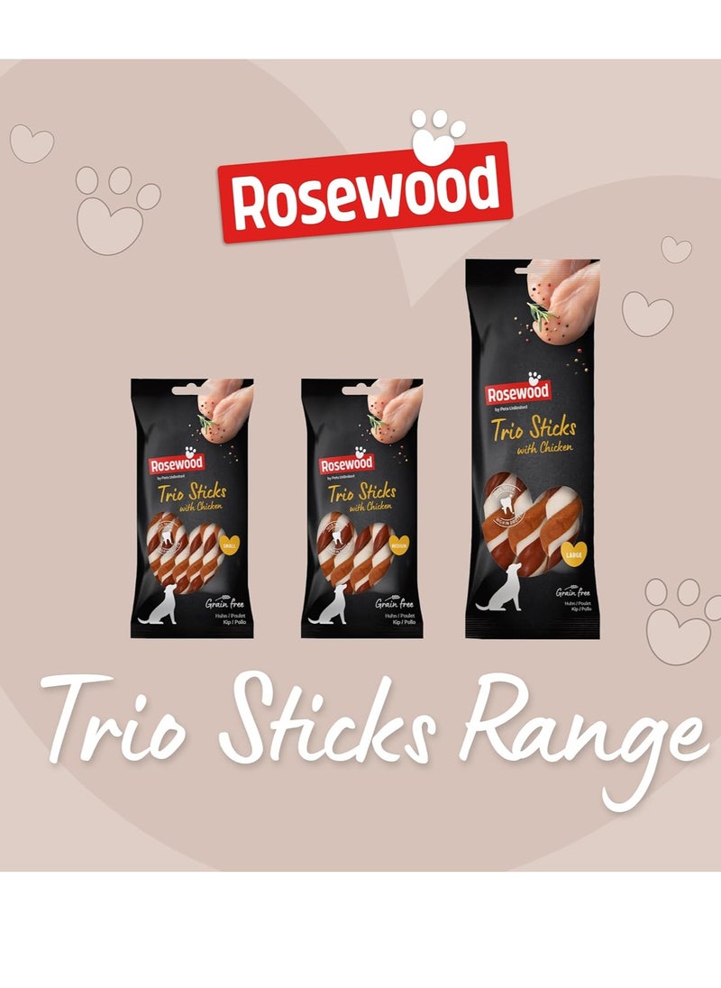Rosewood - Medium Trio Sticks for Dogs Made with Chicken Grain Free Chews High Protein Dog Treats By Pets Unlimited 3pc 90g - Image 1