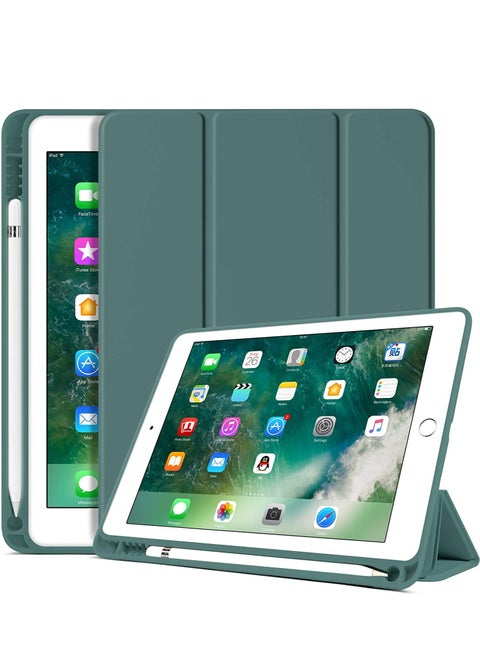 iPad 6th Generation Case, iPad 5th Generation Case with Pencil Holder, Premium Folio Folding Stand Smart Auto Wake/Sleep Protective Tablet Case for Apple iPad 9.7" 2018/2017,Midnight Green