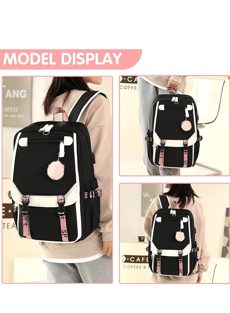 School bag for Girls Kids Elementary Middle High School College Student 21L Casual Daypack Children Schoolbag with USB Charging Port