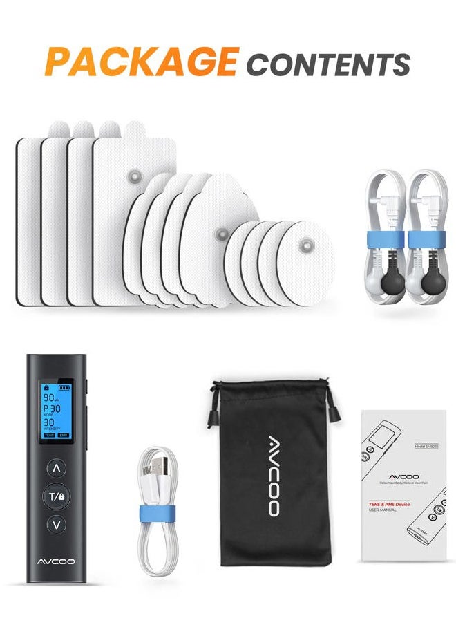 AVCOO - 30 Modes TENS EMS Unit Compact Muscle Stimulator for Pain Relief, Rechargeable & Portable Dual Channel EMS Muscle Stimulator with 30 Intensity Levels and 12 Electrode Tens Unit Replacement Pads - Image 1