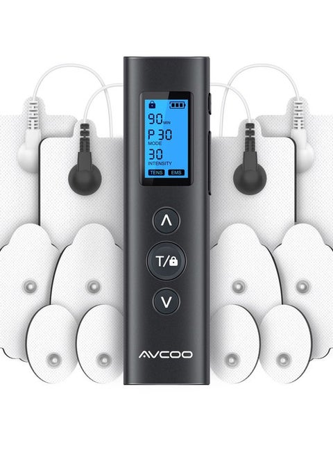 30 Modes TENS EMS Unit Compact Muscle Stimulator for Pain Relief, Rechargeable & Portable Dual Channel EMS Muscle Stimulator with 30 Intensity Levels and 12 Electrode Tens Unit Replacement Pads
