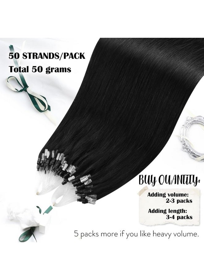 Moresoo Micro Bead Hair Extensions Real Human Hair Jet Black Microlink Hair Extensions Human Hair Black Micro Link Hair Extensions Human Hair Micro Bead Hair Extensions Jet Black 50G50S 18 Inch  - Image 2