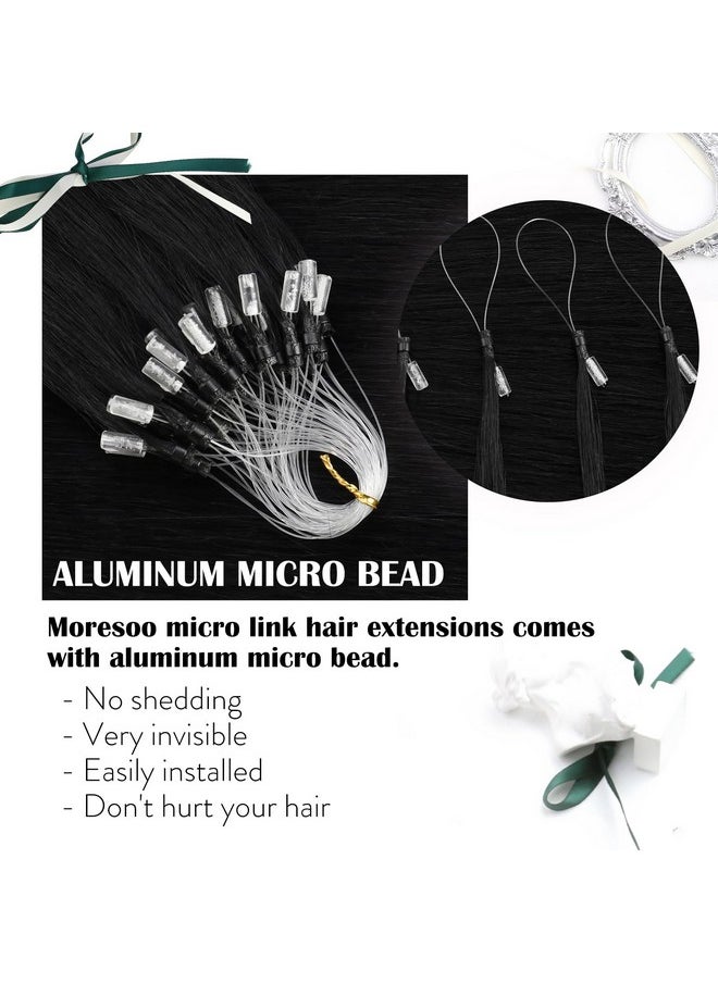 Moresoo Micro Bead Hair Extensions Real Human Hair Jet Black Microlink Hair Extensions Human Hair Black Micro Link Hair Extensions Human Hair Micro Bead Hair Extensions Jet Black 50G50S 18 Inch  - Image 3