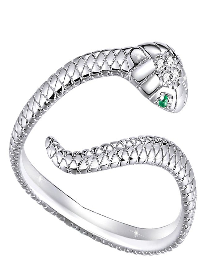 WOSTU Adjustable Snake Ring for Women, Vintage Serpent Open Ring Stacking Knuckle Rings with Cubic Zirconia Animal Style Band Finger Rings Jewelry Accessories - Image 1