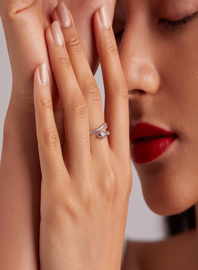 WOSTU Adjustable Snake Ring for Women, Vintage Serpent Open Ring Stacking Knuckle Rings with Cubic Zirconia Animal Style Band Finger Rings Jewelry Accessories - Image 4