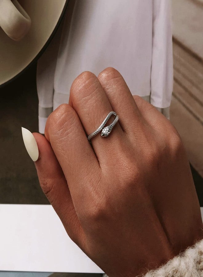 WOSTU Adjustable Snake Ring for Women, Vintage Serpent Open Ring Stacking Knuckle Rings with Cubic Zirconia Animal Style Band Finger Rings Jewelry Accessories - Image 3