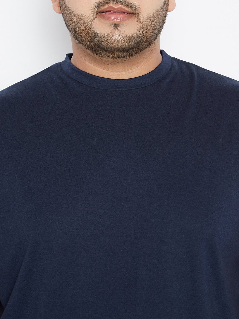Bigbanana Plus Size Solid Men's Round Neck T-Shirt (Tony-Navy,Navy Blue,5XL) - Image 4