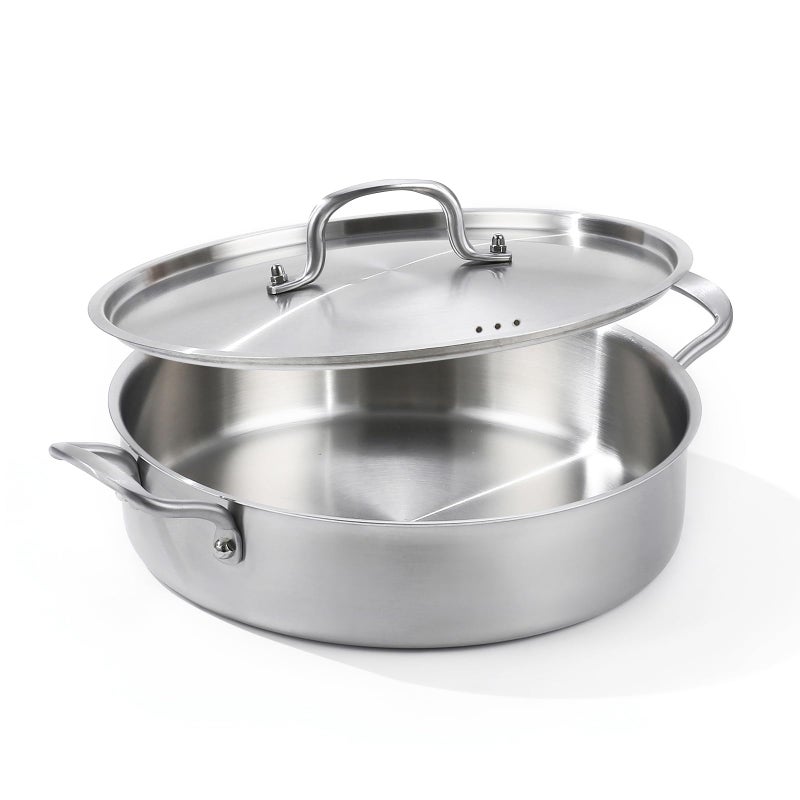 Yeksum Saute Pan 7 Quart TriPly Stainless Steel Saute Pan 12inch Deep Frying Pan with Lid Saute Skillet Rondeau Pot with Lid Compatible with All Cooktops Up to 600